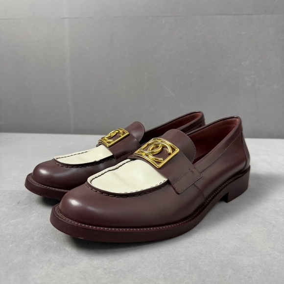 CHANEL Other - Authentic Chanel Burgundy Loafers with Gold Accent